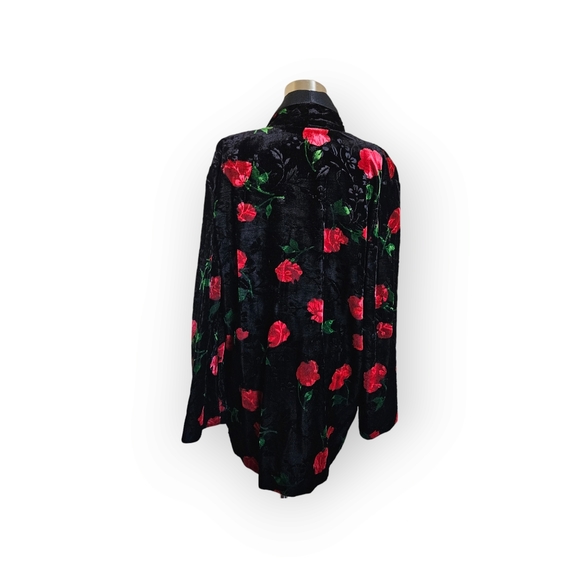 Felicity Barbara Lesser Blazer Black Velvet Rose Print Size L Vintage - Picture 2 of 9